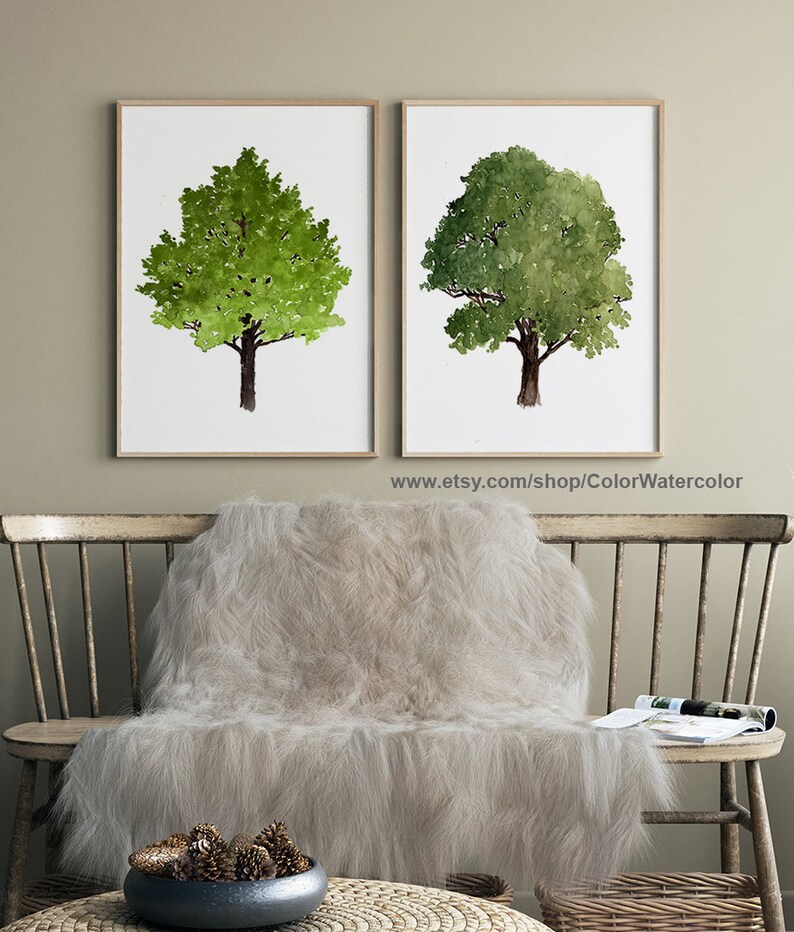 Maple Tree Decor Oak Tree Decor Gallery Wall set of 2 Trees Etsy