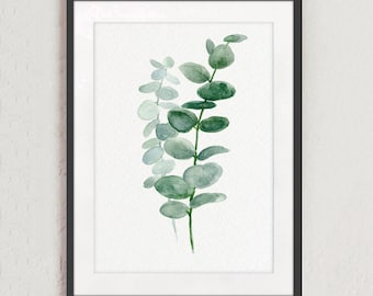 Eucalyptus Art Print, Eucalyptus Print Wall Art, Silver Dollar Eucalyptus Botanical Plant, Green Leaf Mint Wall Decor