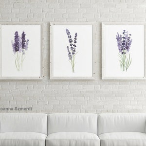 Lavender Flower Wall Art Canvas Botanical Print Kitchen Wall Decoration Purple and Green set of 3 Lavender Art Prints Minimalist Gifts