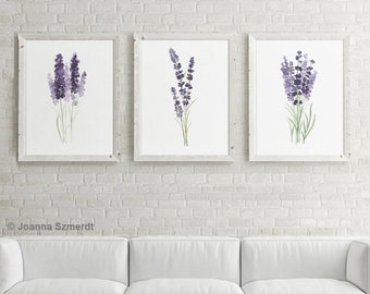 Lavender Flower Wall Art Canvas Botanical Print Kitchen Wall Decoration Purple and Green set of 3 Lavender Art Prints Minimalist Gifts