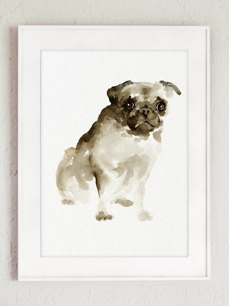 Pug Dog wall art Watercolor painting Brown dog portrait Pet | Etsy