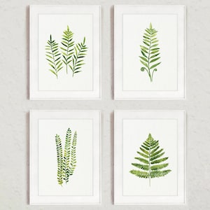 Fern Wall Decor, Extra Large Modern Poster, Minimalist Home Decor, Green Botanical Painting set of 4