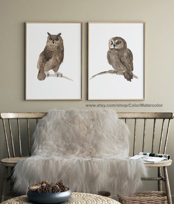 Owl Watercolor Painting Eagle Owl Art Print Owl Wall Decor | Etsy