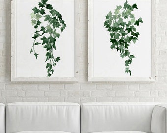 Ivy Green Decor, Trendy Wall Art, set of 2 Botanical Plants, Modern Wall Decor, Abstract Living Room Art Print, Minimalist Green Poster