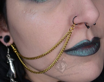 Gold Stainless Steel Nose / Lip To Ear Chain (Double)