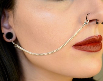 Silver Stainless Steel Nose / Lip To Ear Chain (Single)