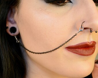 Black Stainless Steel Nose / Lip To Ear Chain (Single)