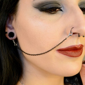 Black Stainless Steel Nose / Lip To Ear Chain (Single)