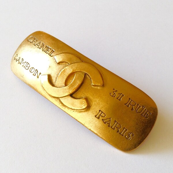 Authentische Chanel-Haarspange, große CC-Logo, vergoldet, beidseitig sehr selten signiert