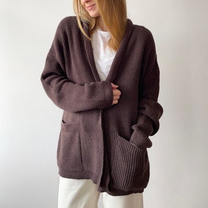 Light Beige Cardigan, Oversized Cardigan, Organic Cardigan, Chunky Knit Cardigan, Hand Knit Sweater, Cotton Cardigan, Loose Knit Sweater