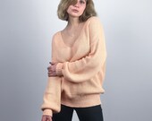 Peach Colored Loose Knit Sweater. Organic Sweater 100 Cotton. Light Pink Loose Sweater - Best Gift for Her. Hand Knit Sweater Pullover