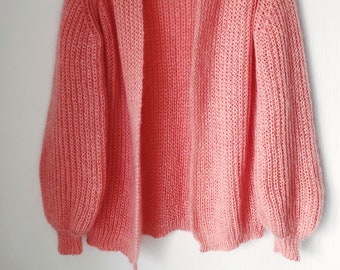 oversized sweater, hand knit sweater, Soft like , cashmere sweater, chunky knit sweater, Mohair Cardigan, Primary color 145 candelight peach