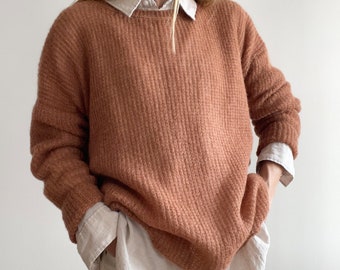 Cinnamon  - Women's  Alpaca Sweater, Lightweight Sweater, Minimalist, Handmade Clothing, Round Neck Sweater, Cozy Sweater, Handmade gift