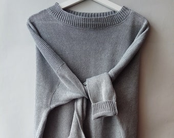 Gray Linen Sweater, Knit Linen Sweater, Loose Knit Sweater, Knit Linen Sweater, Oversized Sweater, Boho Sweater, Linen Tunic, Linen Clothing