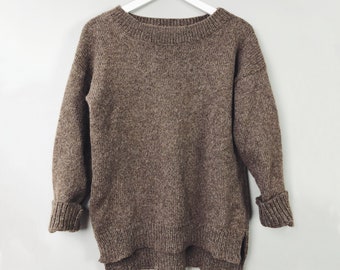Brown Alpaca Sweater Women, Cozy Sweater, Hand Knit Sweater, Chunky Sweater, Alpaca Wool Sweater, Boat Neck Sweater, Asymmetrical Sweater