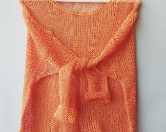 Vintage 80s orange sherbet linen cropped jacket size medium M chest 44 Made in Russia