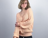 Peach Colored Loose Knit Sweater. Organic Sweater 100 Cotton. Light Pink Loose Sweater - Best Gift for Her. Hand Knit Sweater Pullover