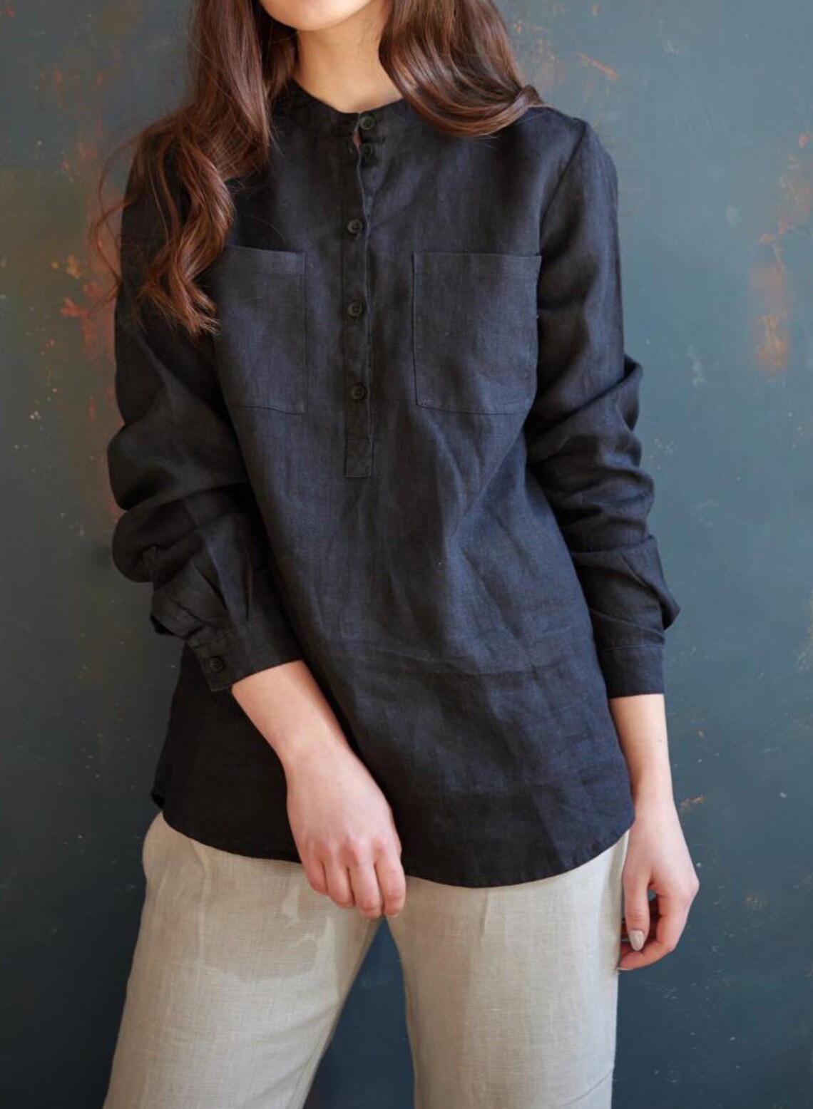 Black Linen Shirt Women Black Linen Blouse Organic Linen Etsy
