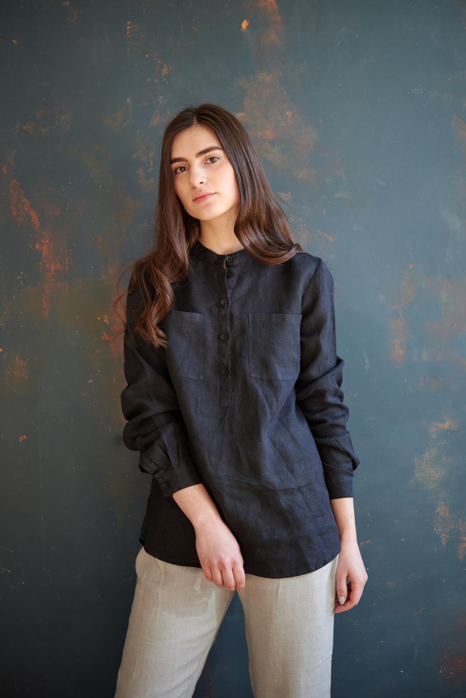 Black Linen Shirt Women Black Linen Blouse Organic Linen Etsy
