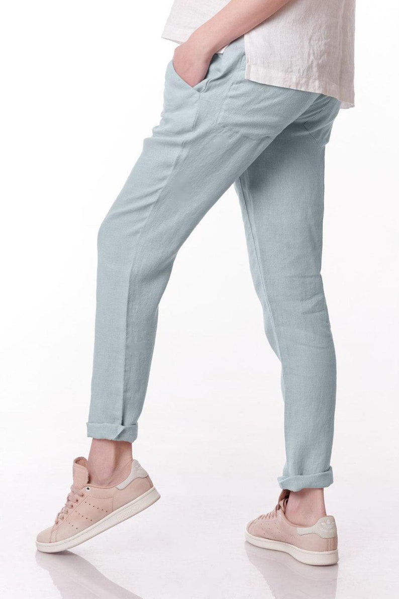 womens pink linen pants