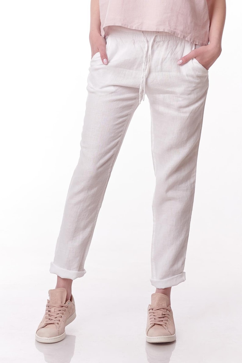 womens pink linen pants