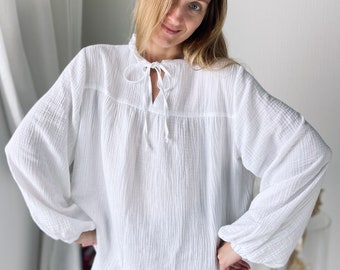 White blouse, victorian blouse, 70s blouse, linen clothing, blouse, silk blouse, linen blouse,  linen blouse