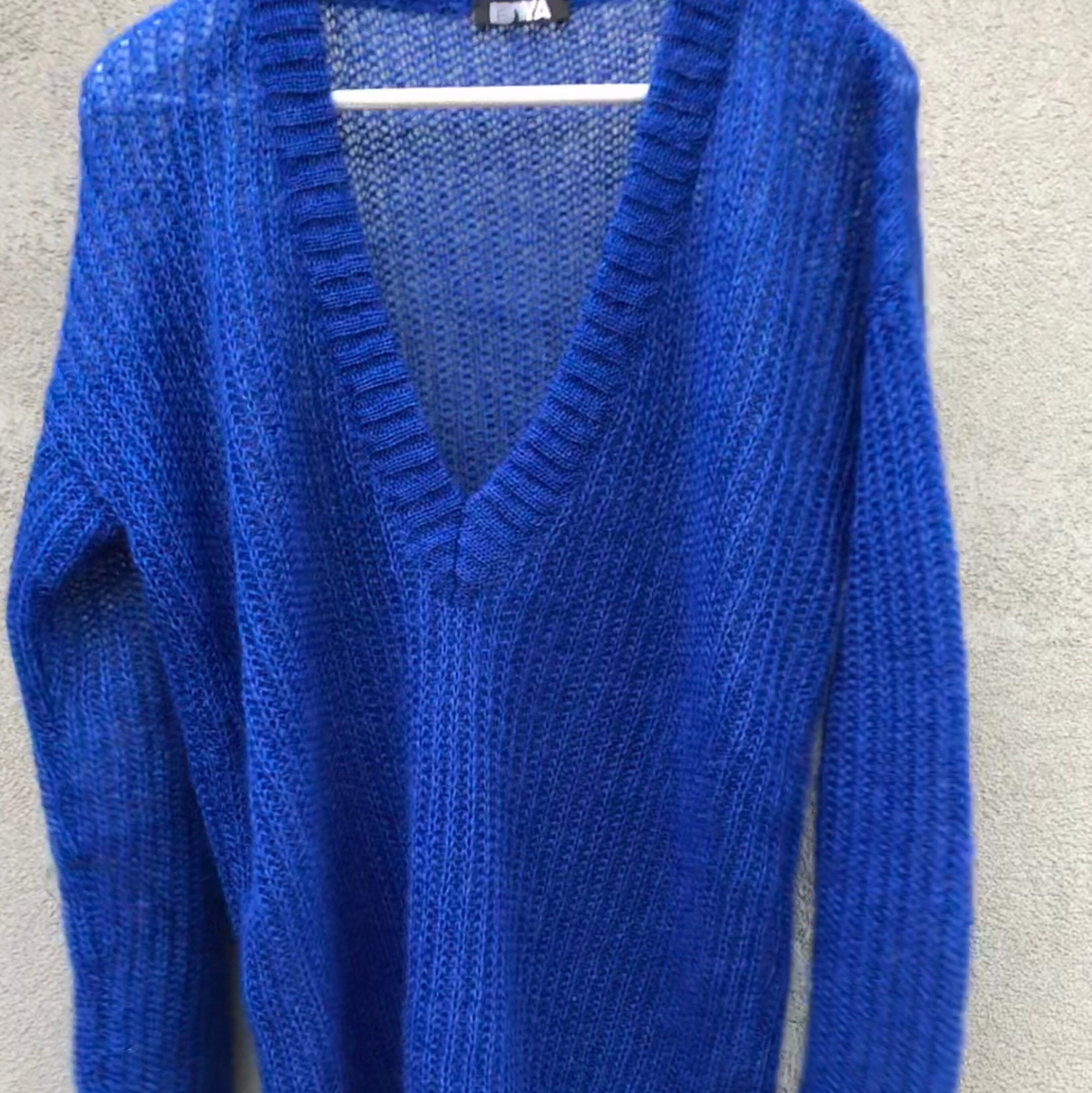 Loose Knit Sweater Electric Blue Mohair Sweater Light V Neck Etsy