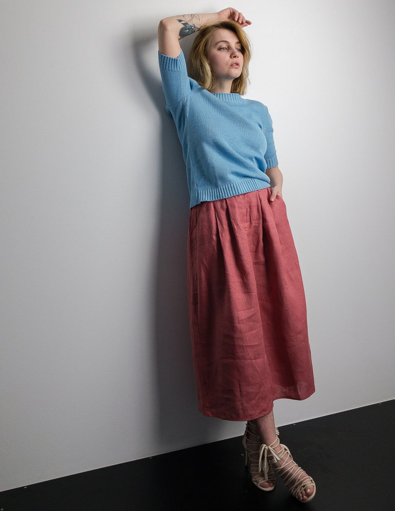 A Line Skirt A Line Linen Skirt in Boho Style Linen Clothing Old Rose Linen Boho Skirt A Line Midi Skirt made of 100/% Organic Linen