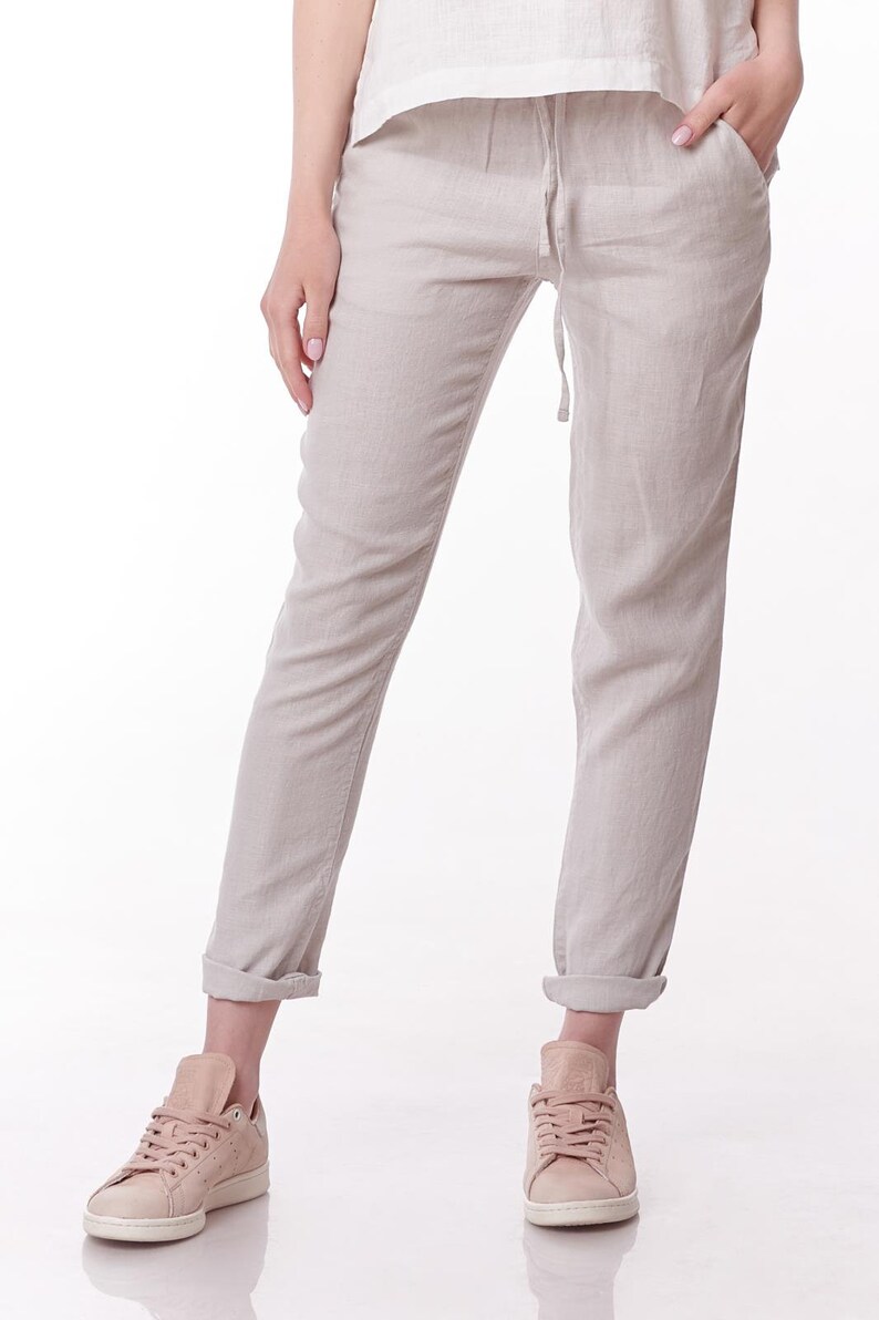 womens pink linen pants
