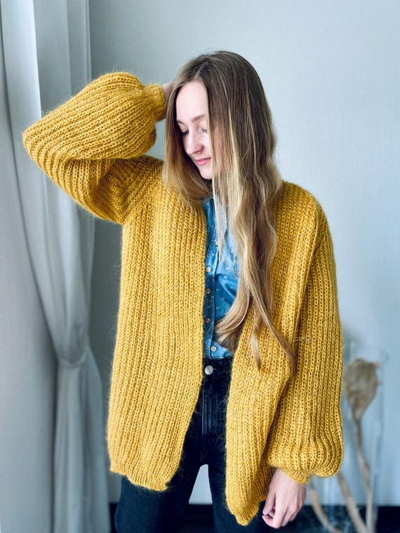 Mohair Long Cardigan Chunky Open Front Cardigan Hand Knit - Etsy