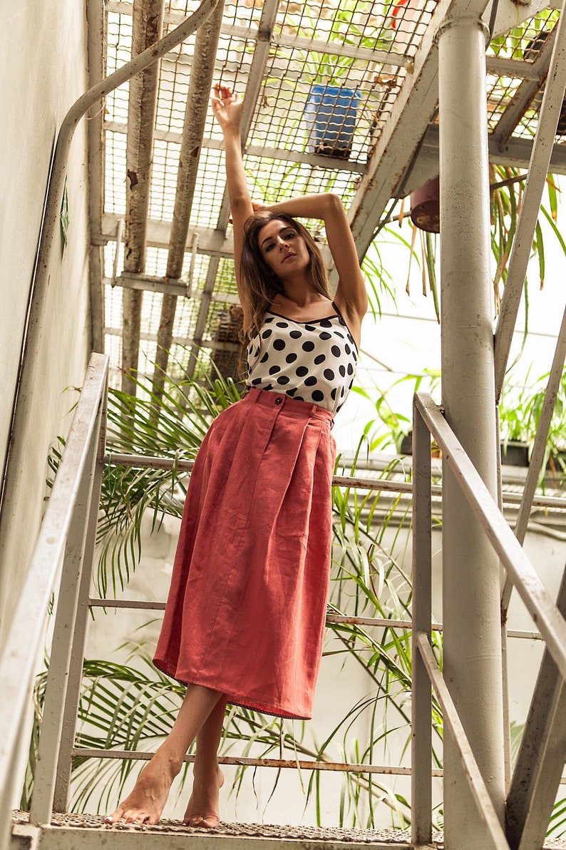 A Line Skirt A Line Linen Skirt in Boho Style Linen Clothing Old Rose Linen Boho Skirt A Line Midi Skirt made of 100/% Organic Linen