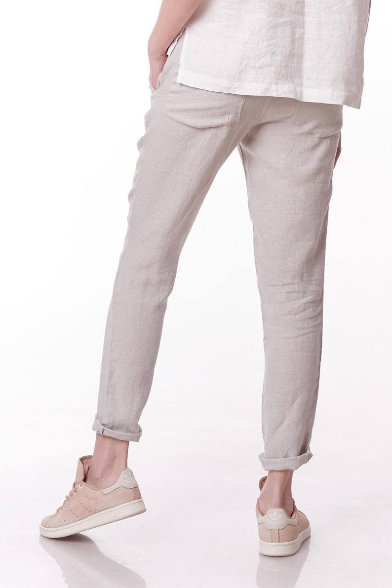 womens pink linen pants