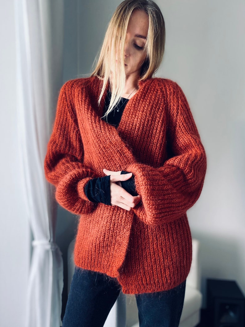 Terracotta Cardigan Women Oversize Sweater Mohair Long - Etsy