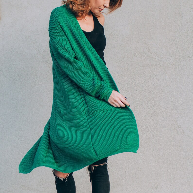 Green Wool Cardigan Knit Cardigan Loose Knit Sweater Merino Etsy
