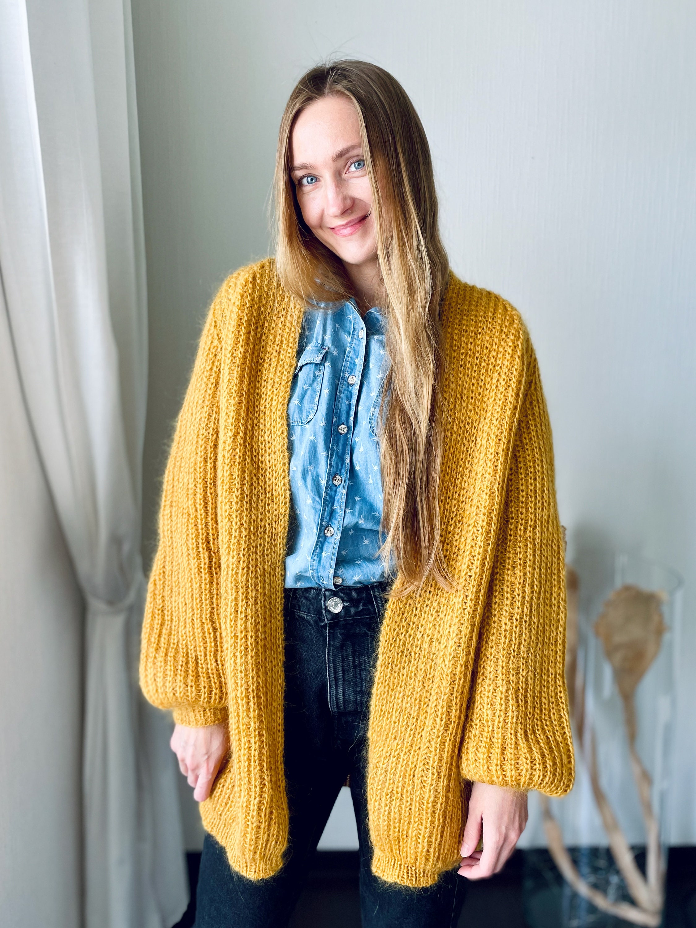 Mohair Long Cardigan Chunky Open Front Cardigan Hand Knit - Etsy