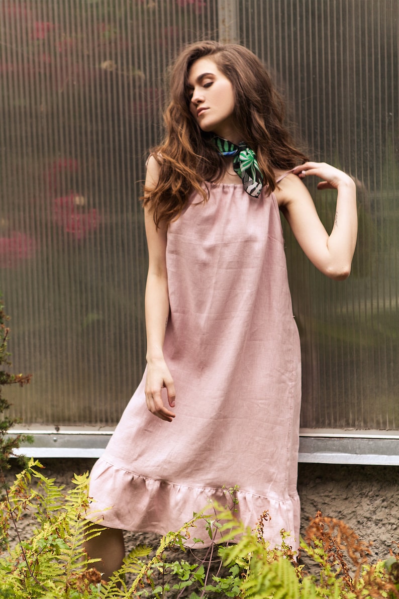 Linen and Cotton Sundress in Boho Style Linen Dress Boho Sundress Linen Sundress for Summer Vacation Hippie Sundress Women