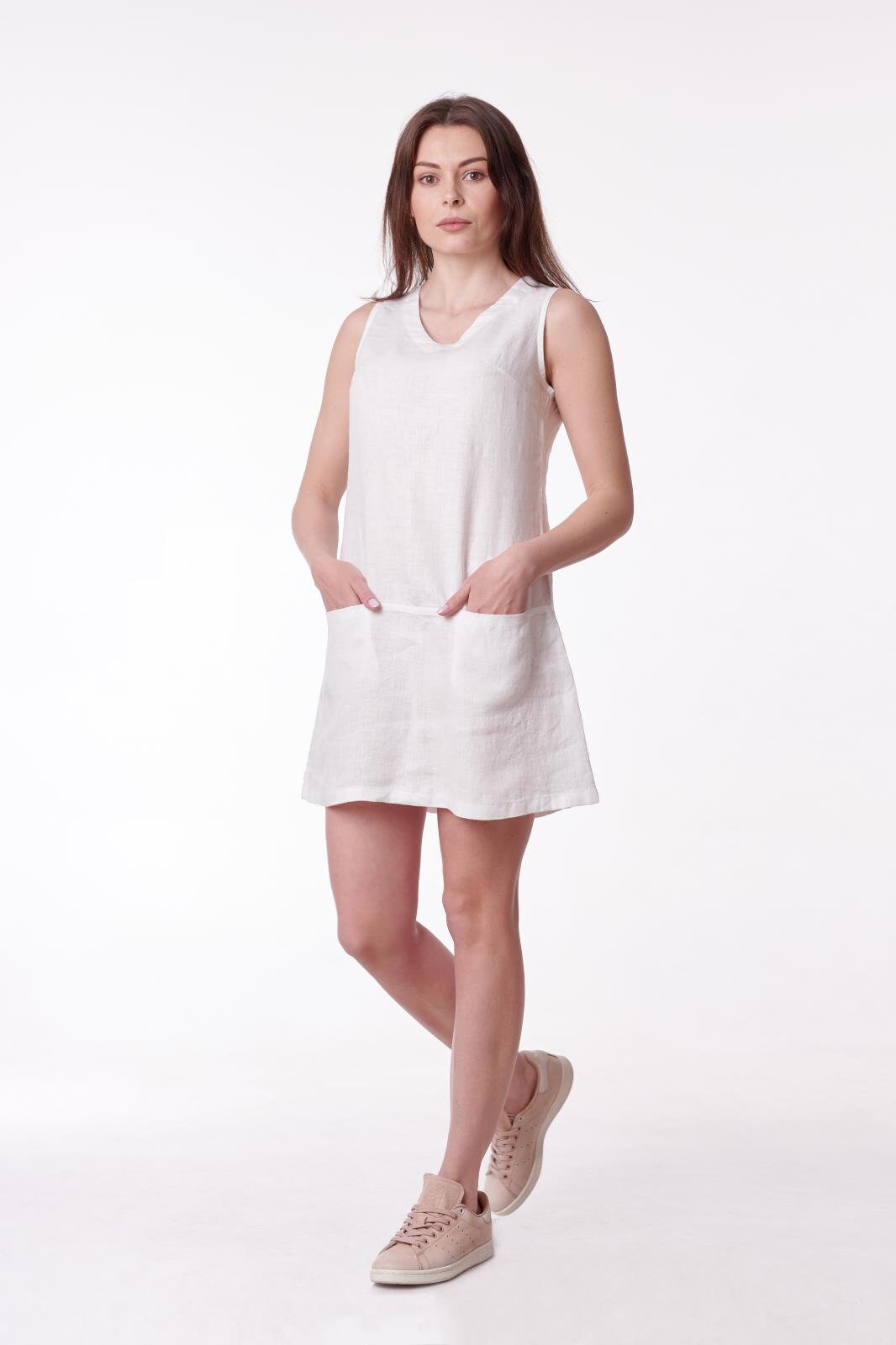 womens white linen sundress
