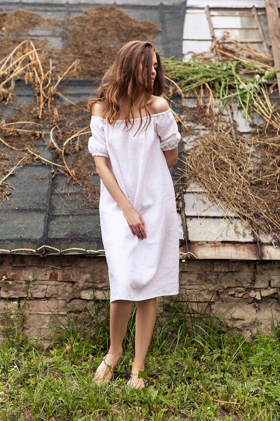 white linen boho dress