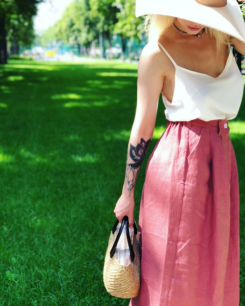A Line Skirt A Line Linen Skirt in Boho Style Linen Clothing Old Rose Linen Boho Skirt A Line Midi Skirt made of 100/% Organic Linen