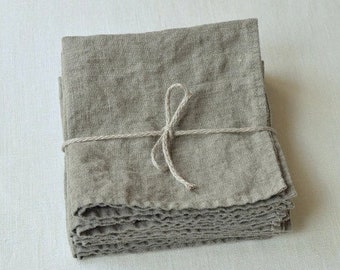 SET of 4 Softened Natural LINEN Napkins, ECO Napkins, Rustic Napkins, Taupe Napkins