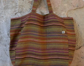 Striped LINEN Tote Bag, Linen Shopping Bag, Market Bag, Beach Bag, Linen Bag, Reusable Bag