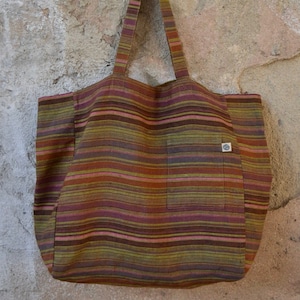 Striped LINEN Tote Bag, Linen Shopping Bag, Market Bag, Beach Bag, Linen Bag, Reusable Bag