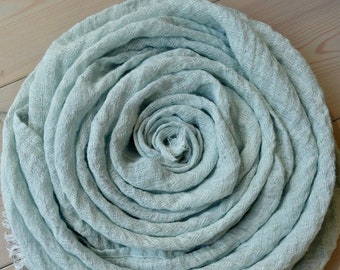 Pastel Mint Textured LINEN Scarf, Aqua Blue Linen Scarf, Women's Linen Scarf, Men's Linen Scarf