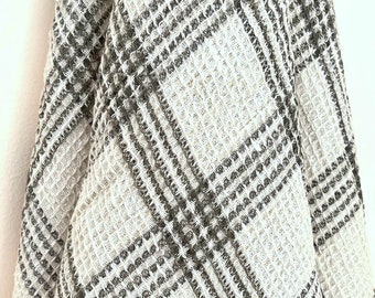 Checked LINEN Cotton Waffle Towel, Bath Linen Towel, Spa Towel, Beach Towel, Travelling Towel