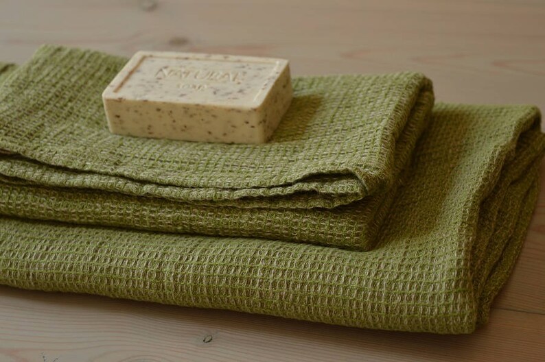 Moss Green Melange LINEN Waffle Towel Bath Towel Hand Towel Etsy