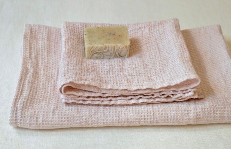 Pale Pink LINEN Waffle Towel, Bath Towel, Hand Towel image 1