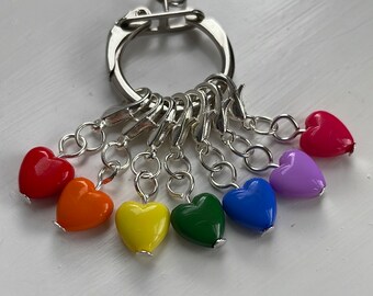 Rainbow set of heart stitch markers STITCH MARKERS for knitting and crochet