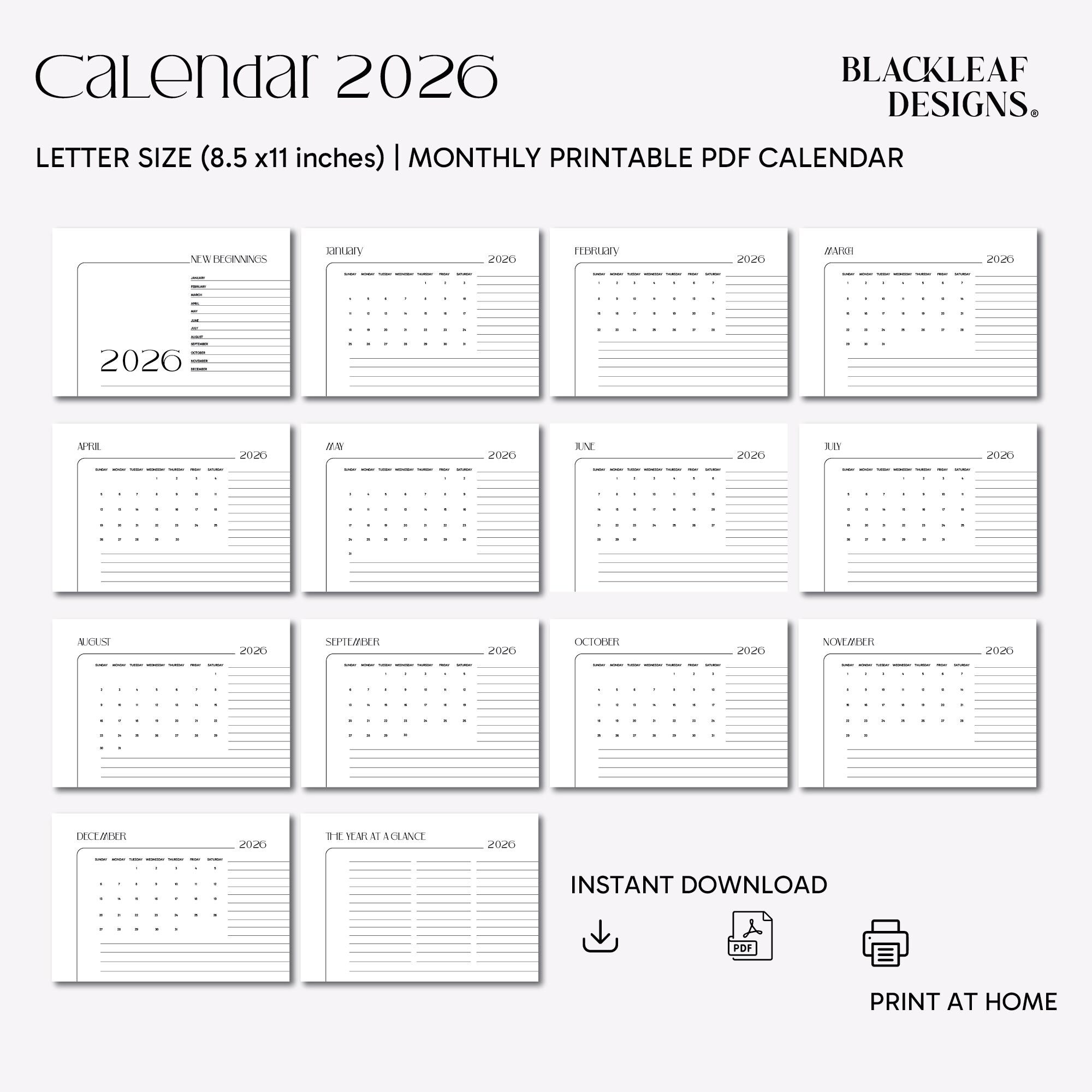 2026 Calendar Printable – A4 & Letter Size Monthly Planner PDF ...