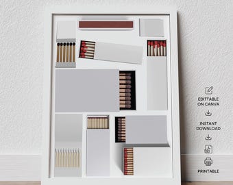 Modello di poster modificabile per scatole di fiammiferi - Arte fai da te stampabile per scatole di fiammiferi - Design personalizzabile Canva 18x24 pollici