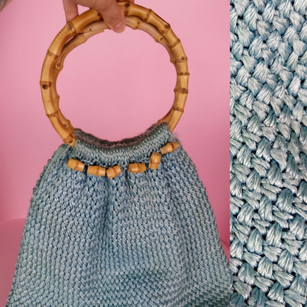 1950s/60s Raffia Bamboo Handle Handbag